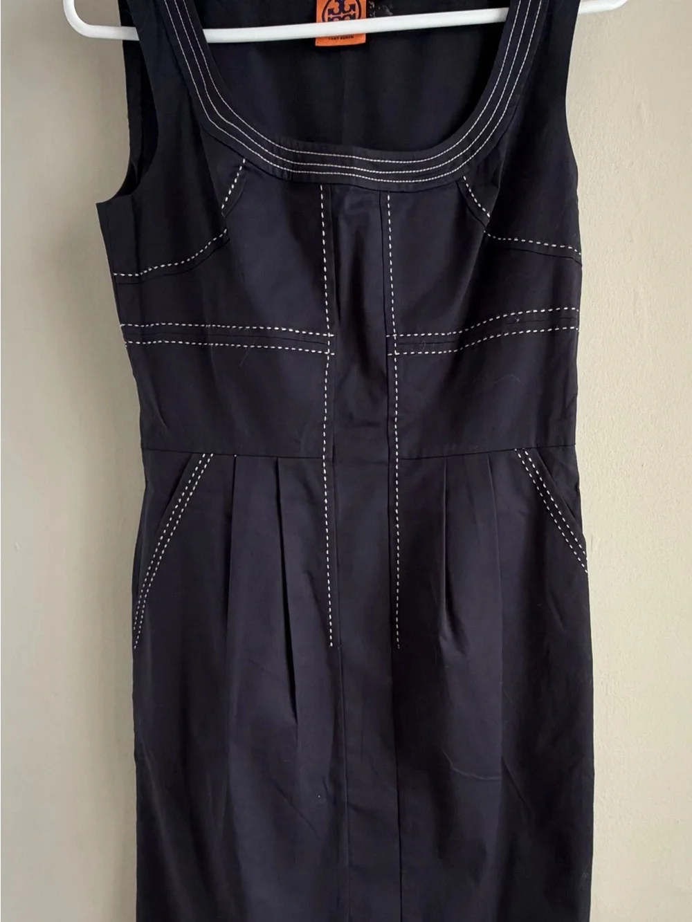Tory Burch Black Scoop-Neck Mini Dress with Contrast Stitching